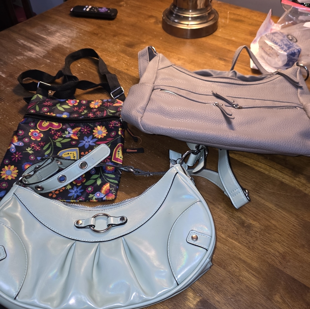 Stylish Gray and Blue Women's Handbag Set